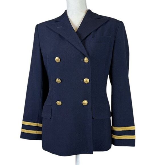 Ralph Lauren Wool Admiral Captain Blazer Navy Blue w/Gold Double Breasted Size 6 - Picture 1 of 10
